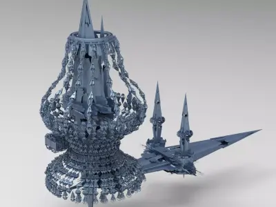 Sci fi swarm techno towers Low-poly 3D model