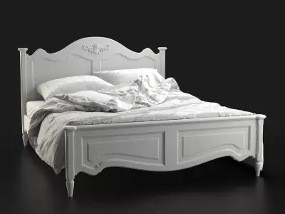 Antique-Style Bed with Realistic Bedding 3D model