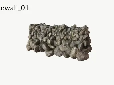Modular Stone Wall Low-poly 3D model