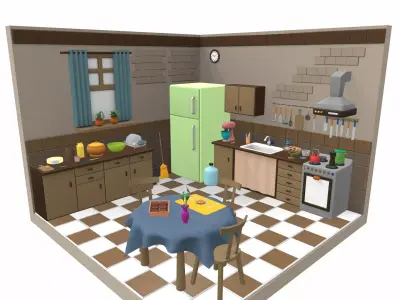 Isometric cartoon kitchen room 04 3D model