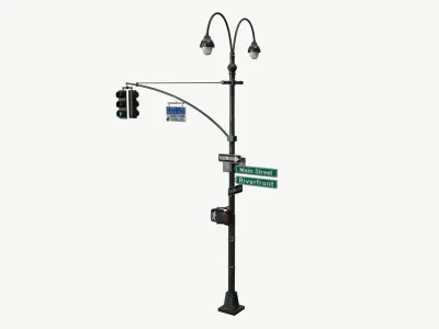 LowPoly Traffic light with street lamp Low-poly 3D model