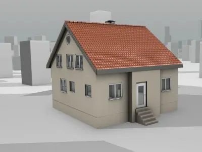 City House - 4 - Half-Double-House - Roof red - Wall skinyellow Low-poly 3D model