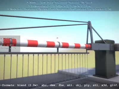 Low-Poly Railroad Barrier 7m with Protective Grid Low-poly 3D model