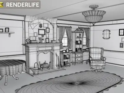 Old farmhouse living room 3D model