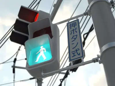 Japanese Crosswalk Signal Incandescent Low-poly 3D model