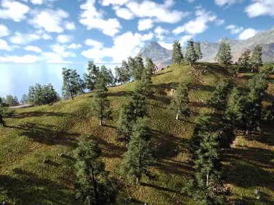 Coastal Mountain Range Game Environment Low-poly 3D model