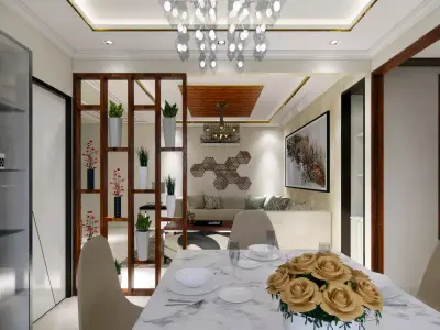 Living and Dining with Kitchen interior design 3D model