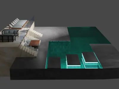 Chill zone with pool and lighting Low-poly 3D model