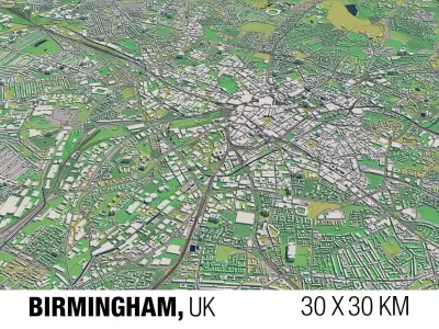 Birmingham England UK 30x30km 3D City Map 3D model