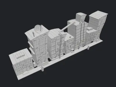 Cartoon City Buildings Low-poly 3D model purchase