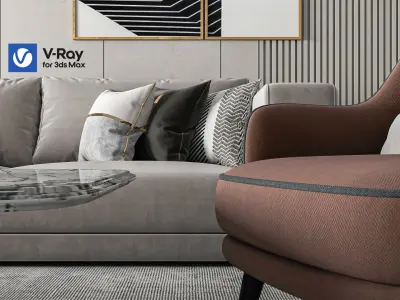 Seating set living room with furniture and art 3D model