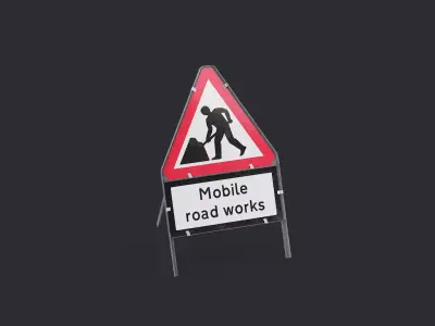 Men At Work Mobile Road Works Triangular Road Sign Low-poly 3D model