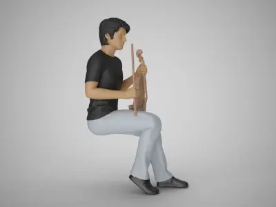 Man Sitting with Violin 3D print model