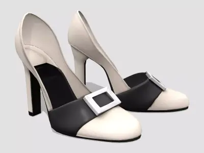 Beige High Heel Sandals Shoes Low-poly 3D model