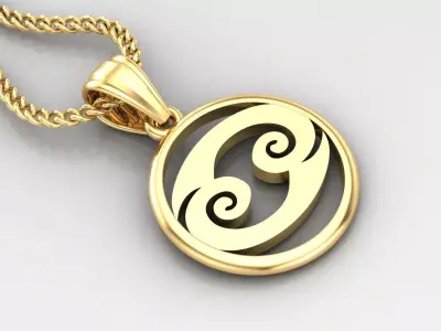 Circle Cancer Light Gold Pendant Version 6 3D print model