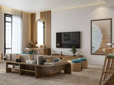 Modern Coastal Studio Apartment Interior - Full Scene Low-poly 3D model