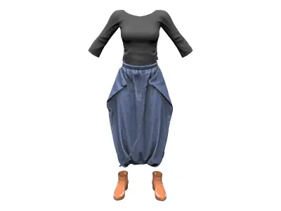 Full Salwar Outfit Top Pants Boots Low-poly 3D model