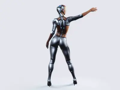 Female Cyborg Robot Droid Fully Rigged 3D model