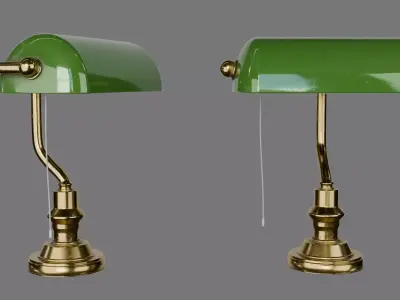Bankers Lamp  Game ready Low-poly 3D model