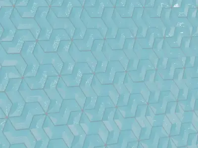 Teal Art Deco Fan Scale Mosaic Tiles PBR Seamless Texture