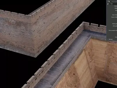 Procedural Modular Brick Wall for Castles or City Walls Low-poly 3D model