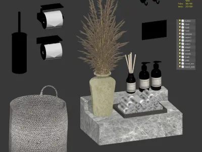 Bathroom Set With A Dried Bouquet 3D model