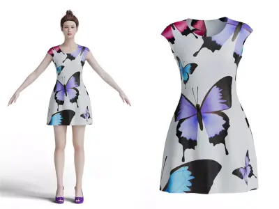 Butterfly Bloom A-Line Dress 3D model