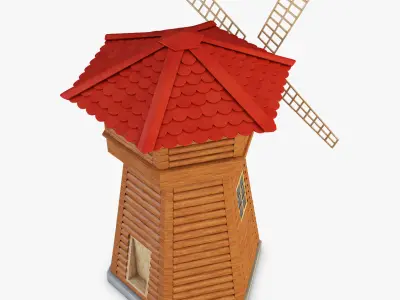 Windmill v 1 wooden with roof 3D model