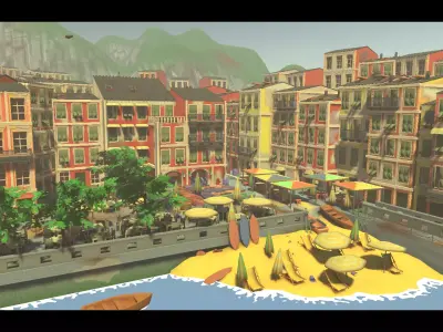 Stylized Tuscany Seaside City Low-poly 3D model