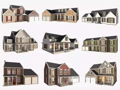 Classical American Houses Collection Low-poly 3D model