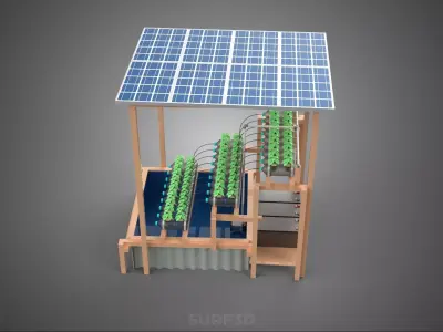 IOT HYDROPONIC PLANT PLASTIC BOTTLE CONTAINER SOLAR PANEL POWER 3D model