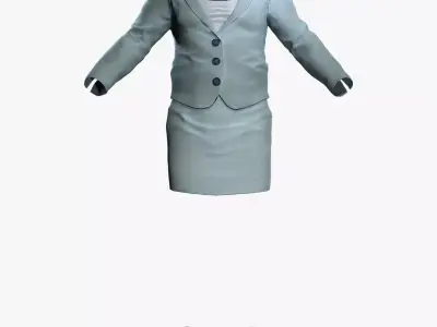 Female Business Suit - Blue Blazer Skirt Uniform Low-poly 3D model