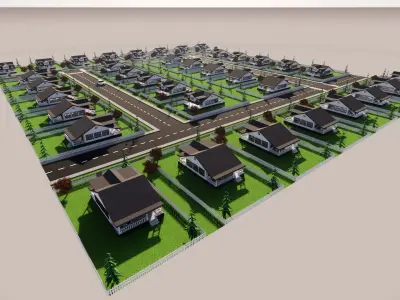 3D Neighborhood Model 2 residential area with houses and trees 3D model