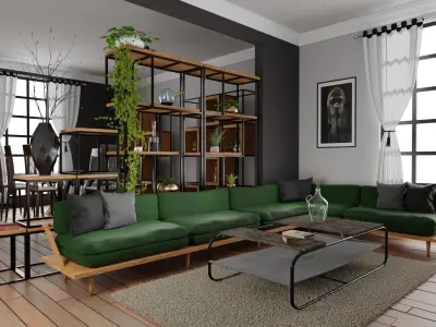 Modern living room set Low-poly 3D model
