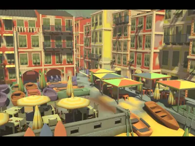 Stylized Tuscany Seaside City Low-poly 3D model