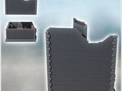 Two-story house with chimney and front porch ruined version 16 - 3D print model