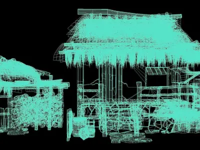 Cottages and thatched huts  Grass-roofed earthen houses 3D model