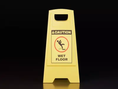 Caution Wet Floor Sign Free low-poly 3D model