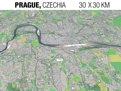 Prague Czechia 30x30km 3D City Map 3D model