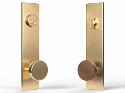 Tumalo Brass with Walnut Knob Exterior Door Hardware 3D model