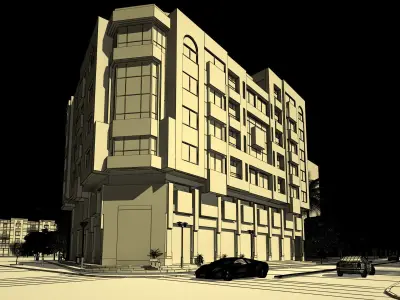 Residential Building with all street environment  3D model
