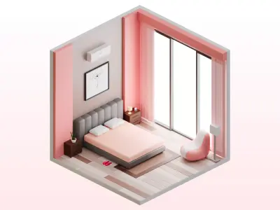 Low Poly Interior Bedroom Low-poly 3D model