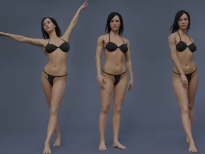 Female Black Hair Rig Low-poly 3D model