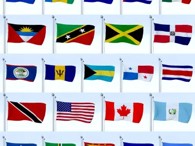 All North American Flag Pack Low-poly 3D model