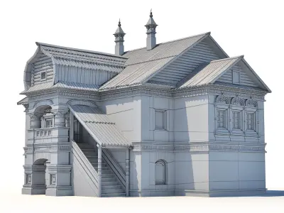 Russian Stone House With Wooden Roof 3D model