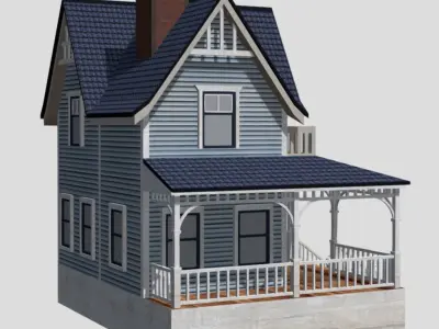 American Style Cottage - Town House Model Low-poly 3D model 2