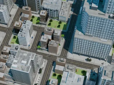 City Downtown Skyscraper Street Low-poly 3D model