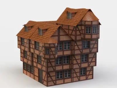 House half-timbered Low-poly 3D model