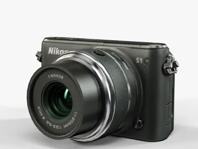 Nikon 1 S1 mirrorless digital camera Kit 11-27-5mm lens Low-poly 3D model