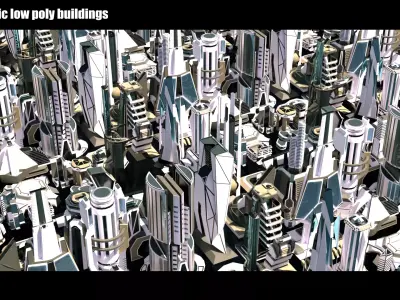 35 Futuristic Buildings VOL 7 Low-poly 3D model